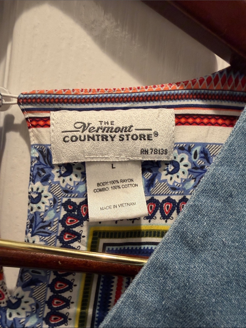 The Vermont Country Store Women's Patchwork Print Popover Dress Size L Cottage - Picture 3 of 4